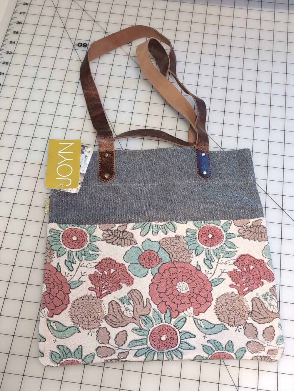 Joyn Floral Canvas Tote with Pink & Teal Accents